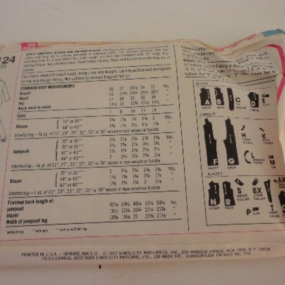 Vintage 1970s Sewing Pattern 8124 jumpsuit blazer - Picture 2 of 2